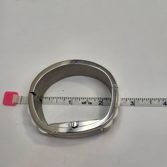 Kenneth Jay Lane Breakers Bangle Watch White Silicone Inlay Mother Of Pearl Dial - Picture 8 of 9